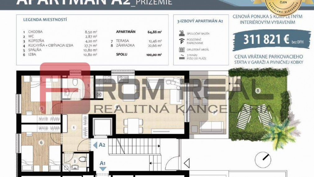 Nový kompletne zariadený 3-izbový apartmán s parkingom v Chorvátsku!