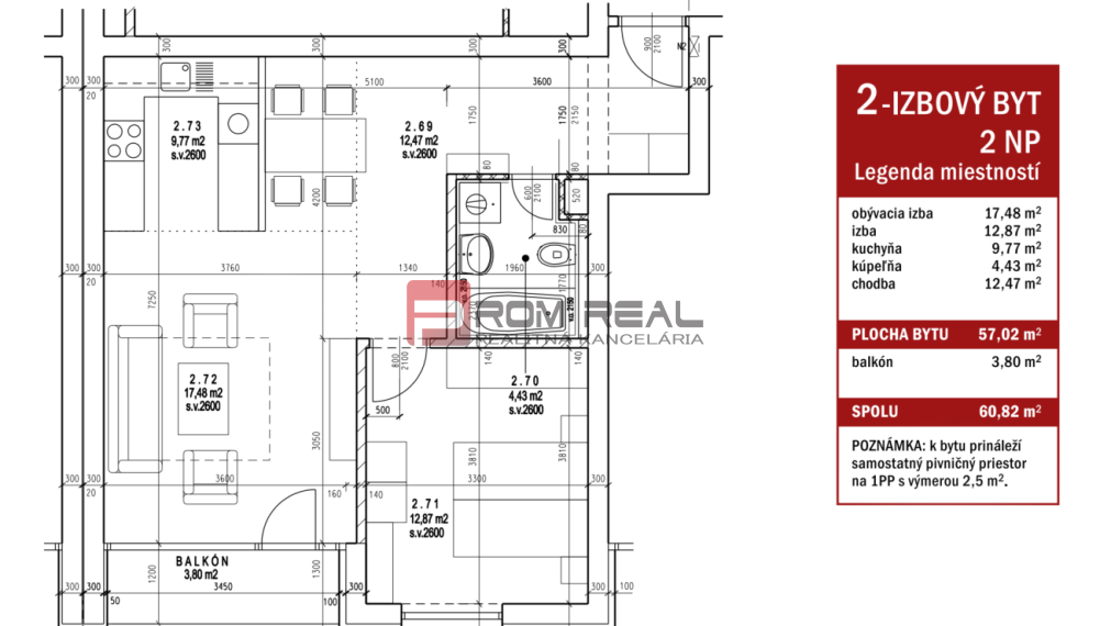 Na PRENÁJOM 2 izbový byt s balkónom a parkovacím miestom priamo pred vchodom, na sídlisku Muškát - Pezinok