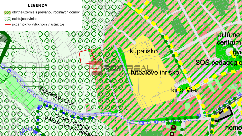Pozemok Modra - 3772 m2 s prípojkami a cestou